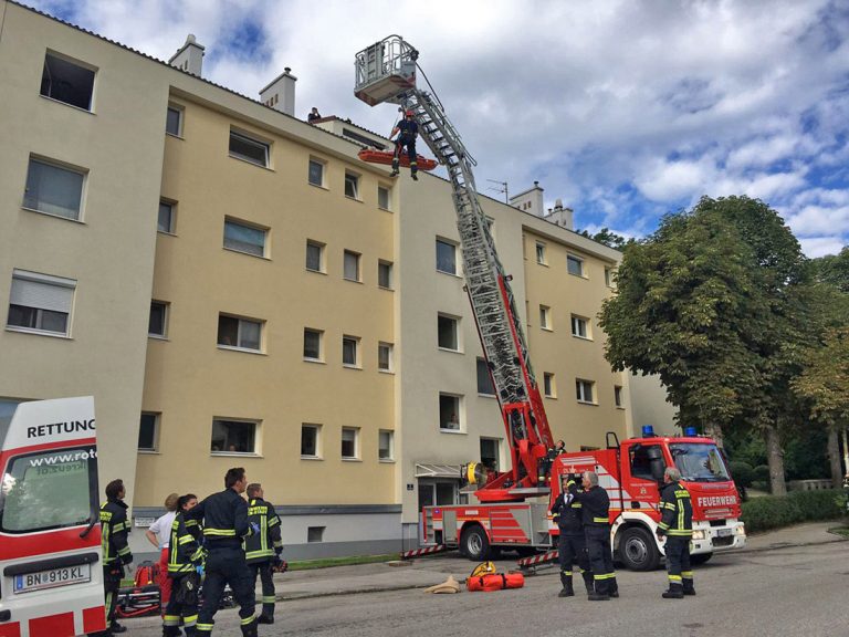 20170728 Rauchfangkehrer durch Dach gebrochen in Baden-Weikersdo