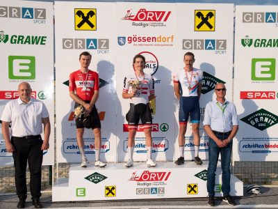 Podest. v.l. 2. Daniel Auer (AUT, WSA KTM Graz), Meister Kriterium Valentin Götzinger (AUT, WSA KTM Graz), 3. Andreas Graf (AUT, ARBÖ RC Sparkasse Pernitz), Herren Elite, GP Gössendorf- ÖRV Radliga ÖM Kriterium